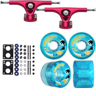 Paris Longboard Trucks, Wheels, Hardware, and Abec 7 Bearings Kit - V2 180 Fuschia + Bigfoot 65mm 78A Blue