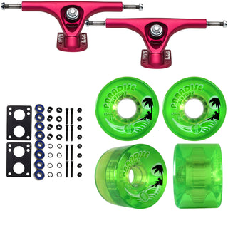 Paris Longboard Trucks, Wheels, Hardware, and Abec 7 Bearings Kit - V2 180 Fuschia + Bigfoot 65mm 78A Green