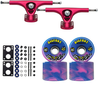 Paris Longboard Trucks, Wheels, Hardware, and Abec 7 Bearings Kit - V2 180 Fuschia + Bigfoot 76mm 84A Blue Swirl