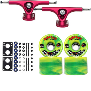 Paris Longboard Trucks, Wheels, Hardware, and Abec 7 Bearings Kit - V2 180 Fuschia + Bigfoot 76mm 84A Green Swirl
