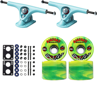 Paris Longboard Trucks, Wheels, Hardware, and Abec 7 Bearings Kit - V2 180 Blue + Bigfoot 76mm 84A Green Swirl