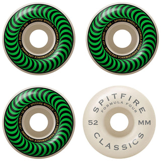 Spitfire Skateboard Wheels 52mm 101A Formula 4 Classics with Bronson Pro G3 Bearings