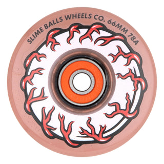 Slime Balls Skateboard Wheels 66mm Pink Eyes Light Ups OG Slime 78A Pink with Bronson Bearings