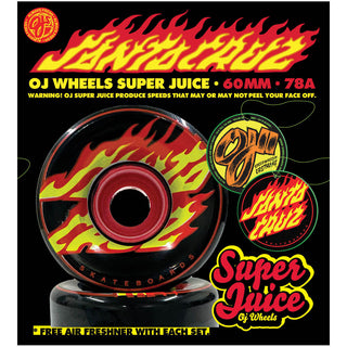OJ Skateboard Wheels 60mm Flame Dot Super Juice 78A Santa Cruz Black