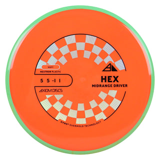 Axiom Discs Project Lab Coat Neutron Soft Hex Midrange Disc 5/5/-1/1 Orange/Green Orange 174 grams