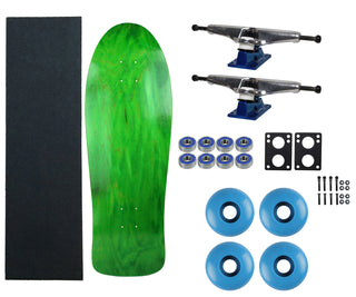 Moose Old School 30" Stained Green, Hollow Silver/Blue Trucks, 58mm Blue Wheels