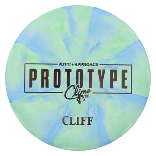 Climo Disc Golf Prototype Swirled Trophy Line Cliff Putt and Approach 2/3/-1/0 Lime Blue/Silver 174g