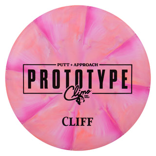 Climo Disc Golf Prototype Swirled Trophy Line Cliff Putt and Approach 2/3/-1/0 Red Pink/Black 174g