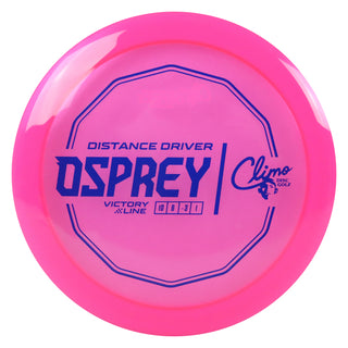 Climo Disc Golf Victory Line Osprey Distance Driver 10/6/-3/1 Pink/Navy 166 grams