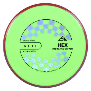 Axiom Discs Project Lab Coat Neutron Hex Midrange Disc 5/5/-1/1 Neon Green/Red Purple 175 grams
