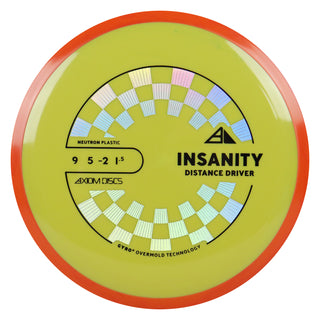 Axiom Discs Project Lab Coat Neutron Insanity Distance Driver 9/5/-2/1.5 Dull Yellow/Orange Red 167 grams