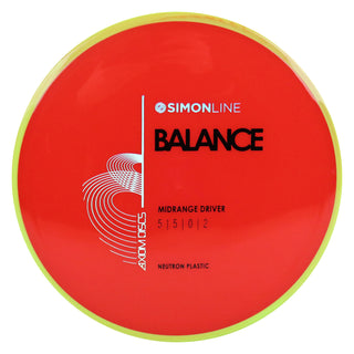 Axiom Disc Golf Neutron Balance Simon Lizotte Edition Midrange 5/5/0/2 Red/Yellow 176 grams