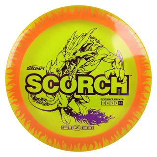 Discraft Disc Golf FuZed Line Scorch with Flame Pattern Distance Driver 11/6/-2/2 DayGlo with Hot Pink Flame/Purple 173-174g