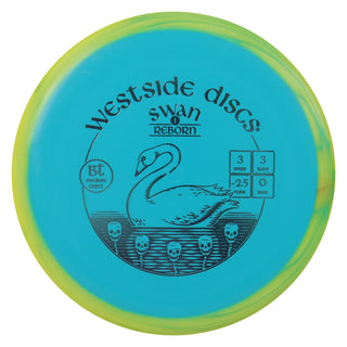 Westside Disc Golf BT Medium Orbit Swan 1 Reborn Putter 3/3/-2.5/0 Turquoise Yellow/Slate 173 grams
