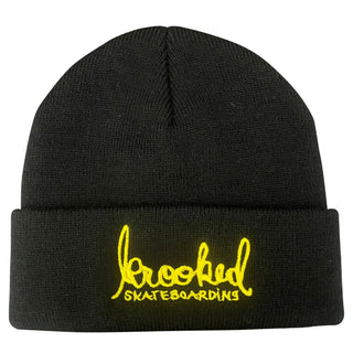 Krooked Skateboards Beanie Skript Cuff Black/Yellow