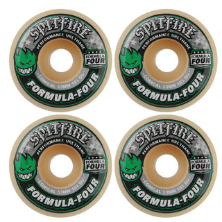 Spitfire Skateboard Wheels 53mm 101A F4 Conical with Bronson Pro G3 Bearings