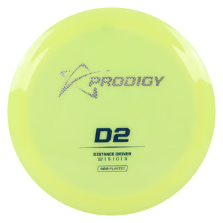 Prodigy Disc Golf 400 D2 Distance Driver 13/6/-0.5/3 Yellow/Silver Weave/Navy 168 grams