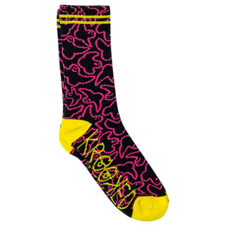 Krooked Skateboards Socks Multi Birds Black/Pink/Yellow