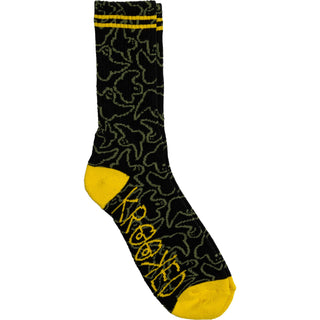 Krooked Skateboards Socks Multi Birds Black/Olive/Yellow