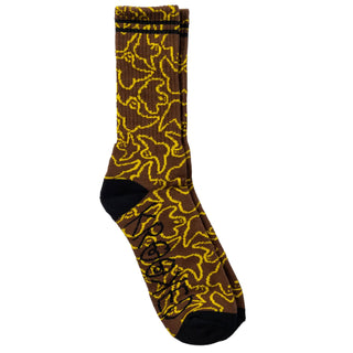 Krooked Skateboards Socks Multi Birds Brown/Yellow/Black