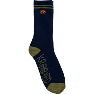 Krooked Skateboards Socks Eyes Embroidered Navy/Olive/Orange