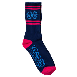 Krooked Skateboards Socks Eyes Embroidered Navy/Magenta