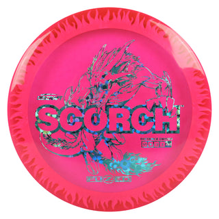 Discraft Disc Golf FuZed Line Scorch with Flame Pattern Distance Driver 11/6/-2/2 Hot Pink with Silver Flame/Blue Flowers 170-172g