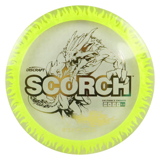 Discraft Disc Golf FuZed Line Scorch with Flame Pattern Distance Driver 11/6/-2/2 Clear with Yellow Flame/Gold 167-169g