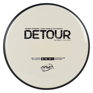 MVP Disc Golf James Conrad Signature Neutron Detour Midrange Disc 5/5/-2/1 White 172 grams