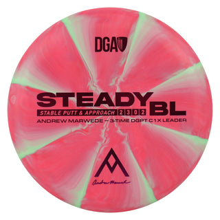 DGA Disc Golf Andrew Marwede Stone Swirl Steady BL Putter 2/3/0/2 Red Lime/Magenta 170-172g