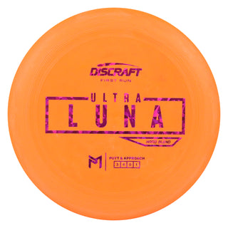 Discraft Disc Golf First Run Putter Line Hard UltraLuna Putt and Approach 3/4/0/1 Orange/Magenta Shatter 171g