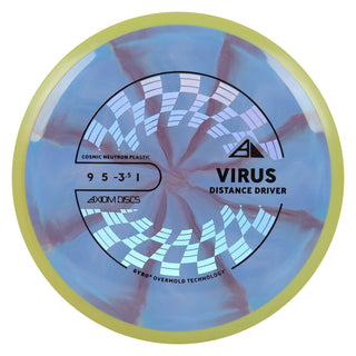 Axiom Disc Golf Cosmic Neutron Virus Distance Driver 9/8/-3.5-1 Blue Maroon/Yellow 174 grams