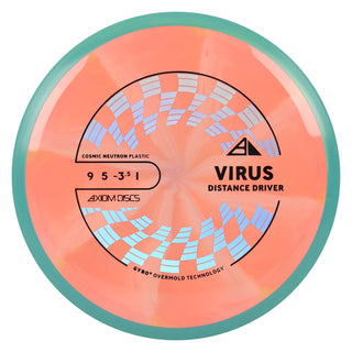 Axiom Disc Golf Cosmic Neutron Virus Distance Driver 9/8/-3.5-1 Peach/Blue 173 grams