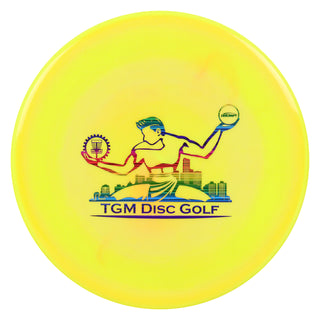 Discraft ESP Zone with TGM Disc Golf Stamp Putt and Approach Yellow/Rainbow Lines 174g