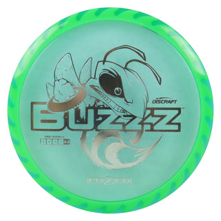 Discraft Disc Golf Fuzed Line Buzzz with Saw Pattern Midrange 5/4-1/1 Blue with Green Saw/Silver 167-169g