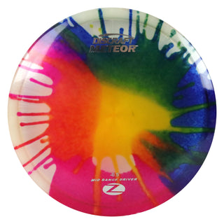 Discraft Disc Golf Z Line Fly Dye Meteor Midrange Disc 5/5/-3/1 Rainbow Splat/Silver 175-176g