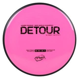 MVP Disc Golf James Conrad Signature Neutron Detour Midrange Disc 5/5/-2/1 Pink 167 grams