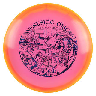 Westside Disc Golf VIP-X Orbit Warship - Westside at the Beach Yellow Pink/Navy 174 grams