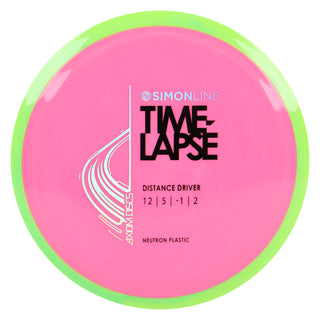 Axiom Disc Golf Neutron Time-Lapse Retooled Distance Driver 12/5/-1/2 Pink/DayGlo Lime 173 grams