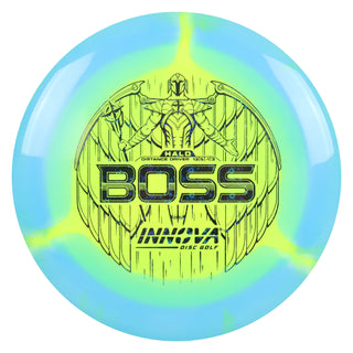 Innova Disc Golf Halo Star Boss Distance Driver 13/5/-1/3 Yellow Blue/Black Stars 170 grams