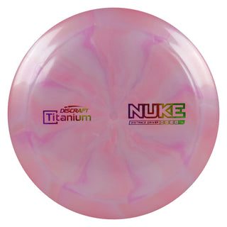 Discraft Disc Golf Titanium Swirl Nuke Distance Driver 13/5/-1/3 Pink Purple/Rainbow 170-172g