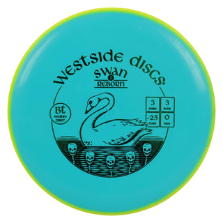 Westside Disc Golf BT Medium Orbit Swan 1 Reborn Putter 3/3/-2.5/0 Turquoise Yellow/Green 174 grams