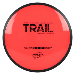 MVP Disc Golf James Conrad Neutron Trail Distance Driver 10/5/-1/1 Light Red 170 grams