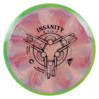 Axiom Disc Golf Cosmic Neutron Insanity Distance Driver 9/5/-2/1.5 Red Slate Blue/Green Blend 157 grams