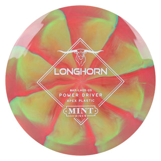Mint Disc Golf Apex Swirl Longhorn Distance Driver 11/4/-1/2.5 Red Lime/White 174 grams