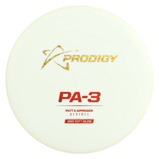 Prodigy Disc Golf 300 Soft Glow PA-3 Putt and Approach 3/3/0/1 White/Gold Prisms/Red Shimmer 174 grams