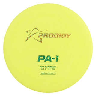 Prodigy Disc Golf 300 Ultra Soft PA-1 Putt and Approach 3/3/0/2 Yellow/Gold Prisms/Green Shimmer 173 grams