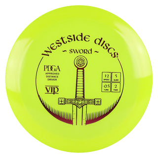 Westside Discs Disc Golf VIP Sword Distance Driver 12/5/-0.5/2 Yellow/Maroon 174 grams