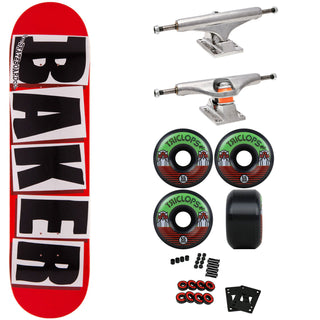 Baker Logo Skateboard Red/Black 8.475" x 31.875" with Independent Trucks, Triclops Wheels