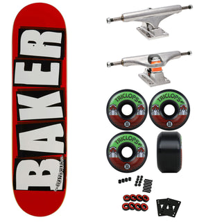 Baker Logo Skateboard Red/White 8.25" x 31.5" with Independent Trucks, Triclops Wheels